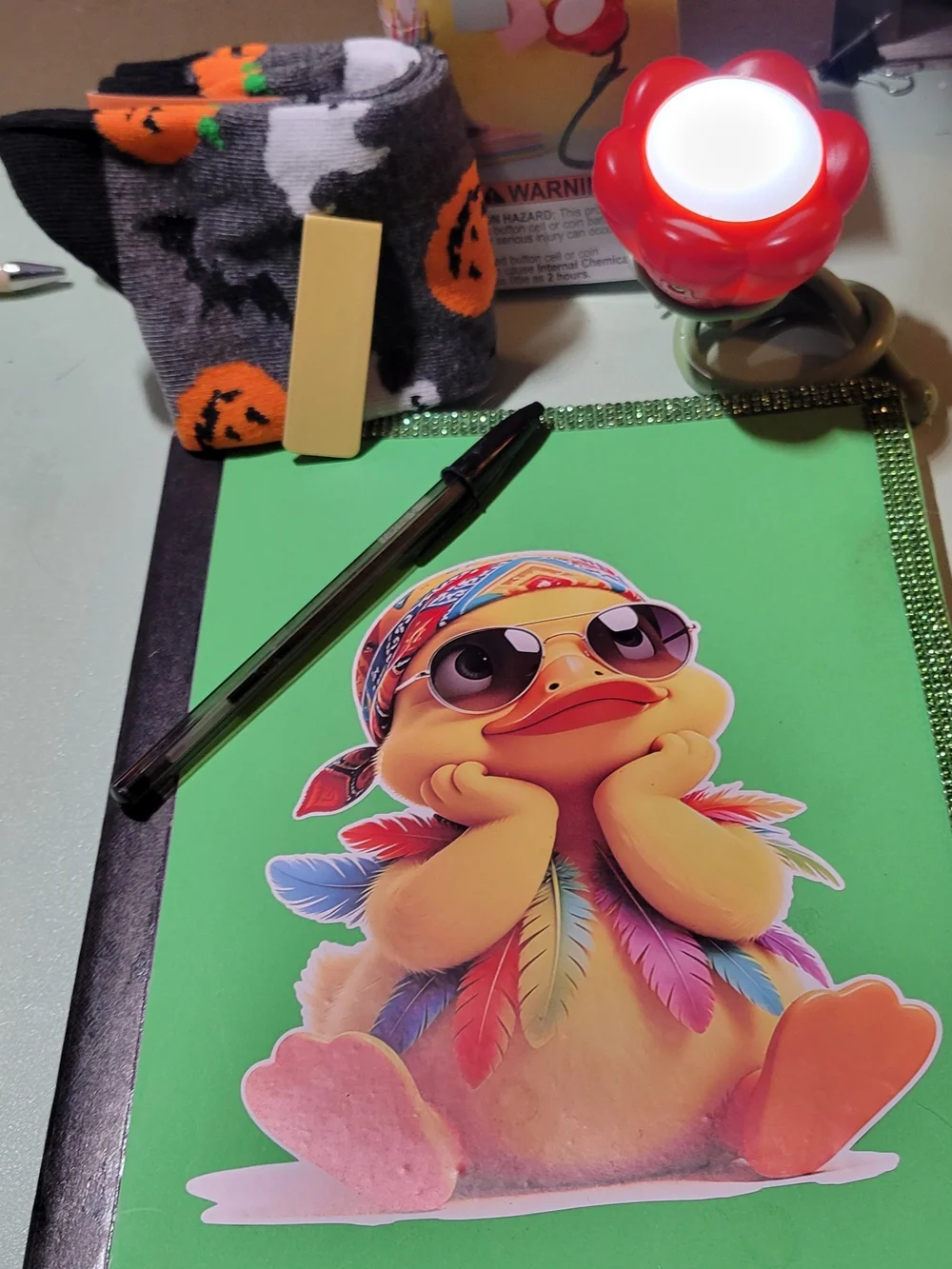 Funky Duck Re-purposed Nitebbok, Light Socks,bookmarc And A Pen!